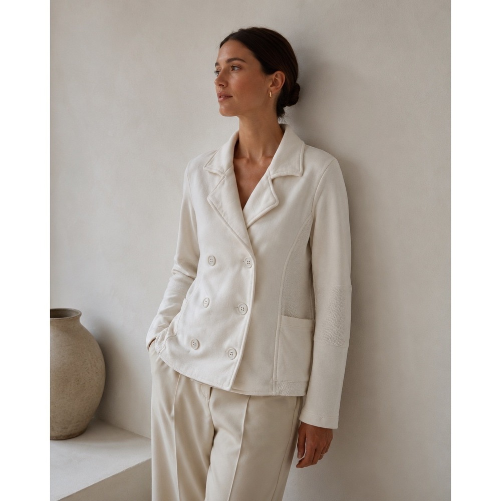 James Perse Knit‎ Blazer Double Breasted Cotton Jacket Cream Size medium